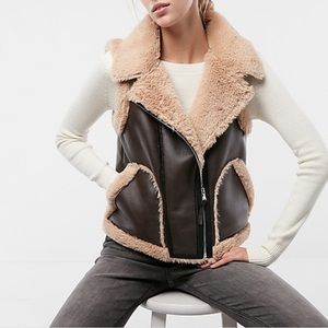 Express color block faux fur and leather vest